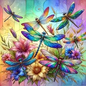 11.8x11.8 Vibrant Dragonflies and Floral DIY DIamond Art Painting Kit